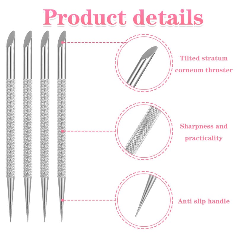 Guduling 4 pcs Stainless Steel Cuticle Pusher,Cuticle Remover Tool,Nail Cleaning Cuticles Stick,Metal Nail Cuticles Pusher Nails Polish Remover Tool for Professional Manicure Pedicure - Image 3